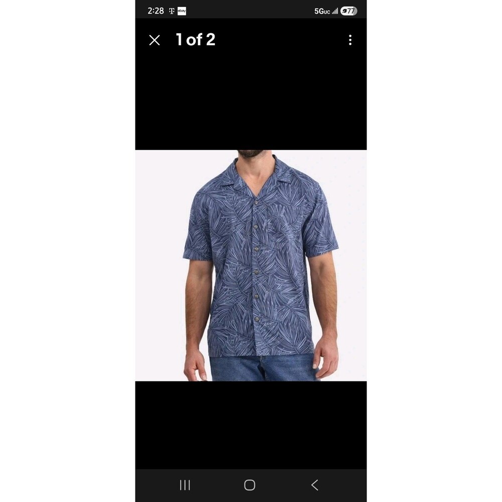 George Men's Relaxed Button Front Camp Shirt MEDIUM (38-40) Washed Indigo Palms